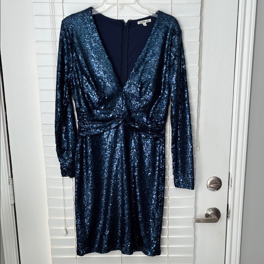 Charlotte Russe Sequin Dress Blue Cocktail Long Sleeve SZ L